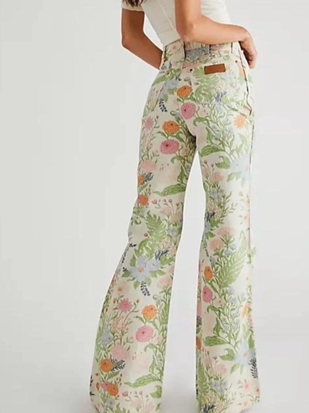Free People Wrangler Pastel Floral High-Rise Jeans in Pink, Green, Blue, Cream - Picture 2 of 3